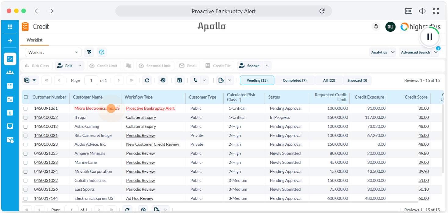 Alerte de faillite proactive